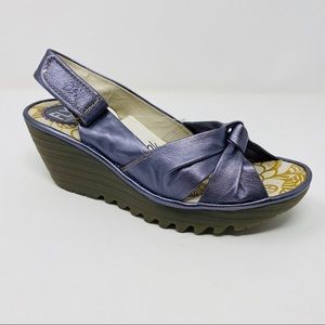 Fly London leather YMAN metallic Pewter sandals